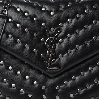 Saint Laurent Calfskin Studded Y Quilted Monogram Medium Loulou Chain Satchel Black 9 of 9