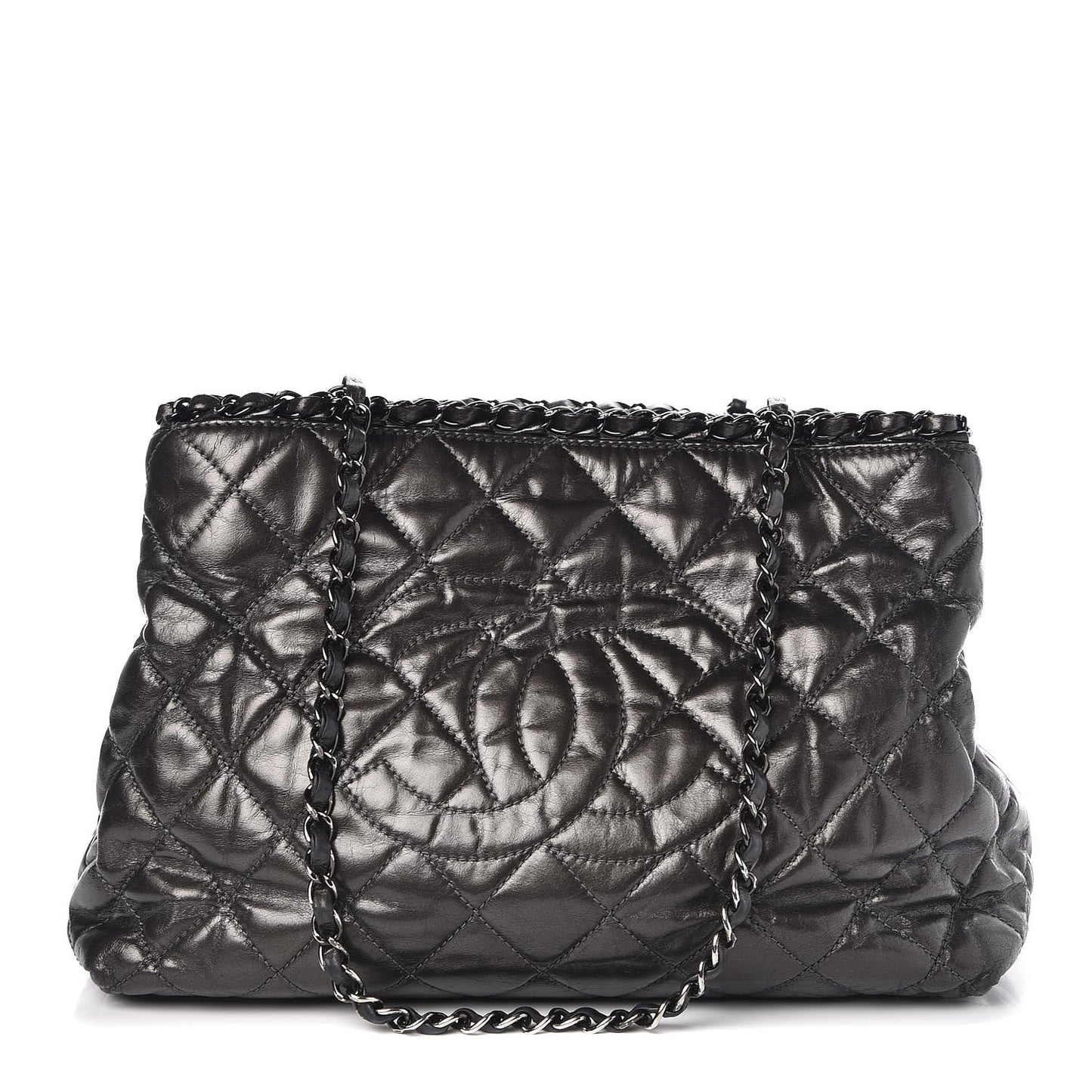 Calfskin Quilted Small Chain Me Tote Dark Grey