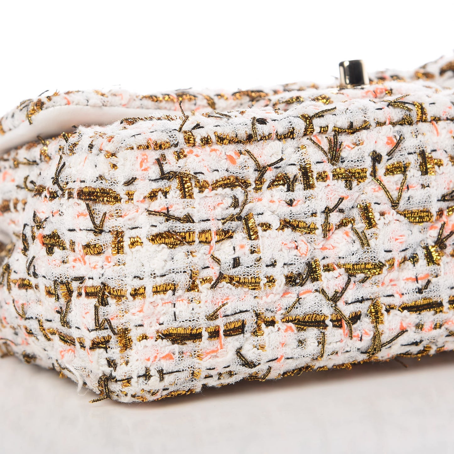 Tweed Quilted Mini Rectangular Flap White