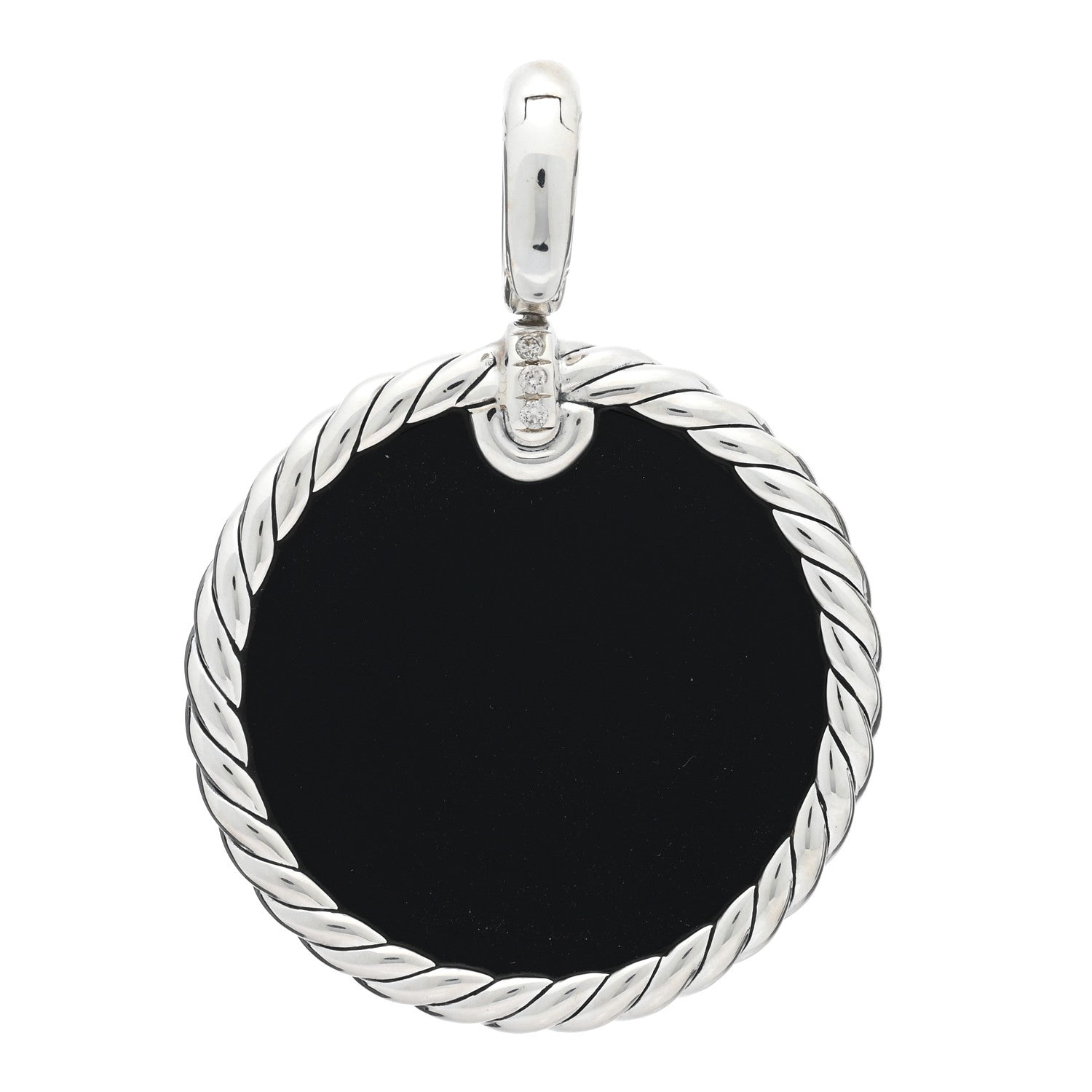David Yurman Sterling Silver Diamond Onyx Mother of Pearl Elements Disc Pendant 3 of 4