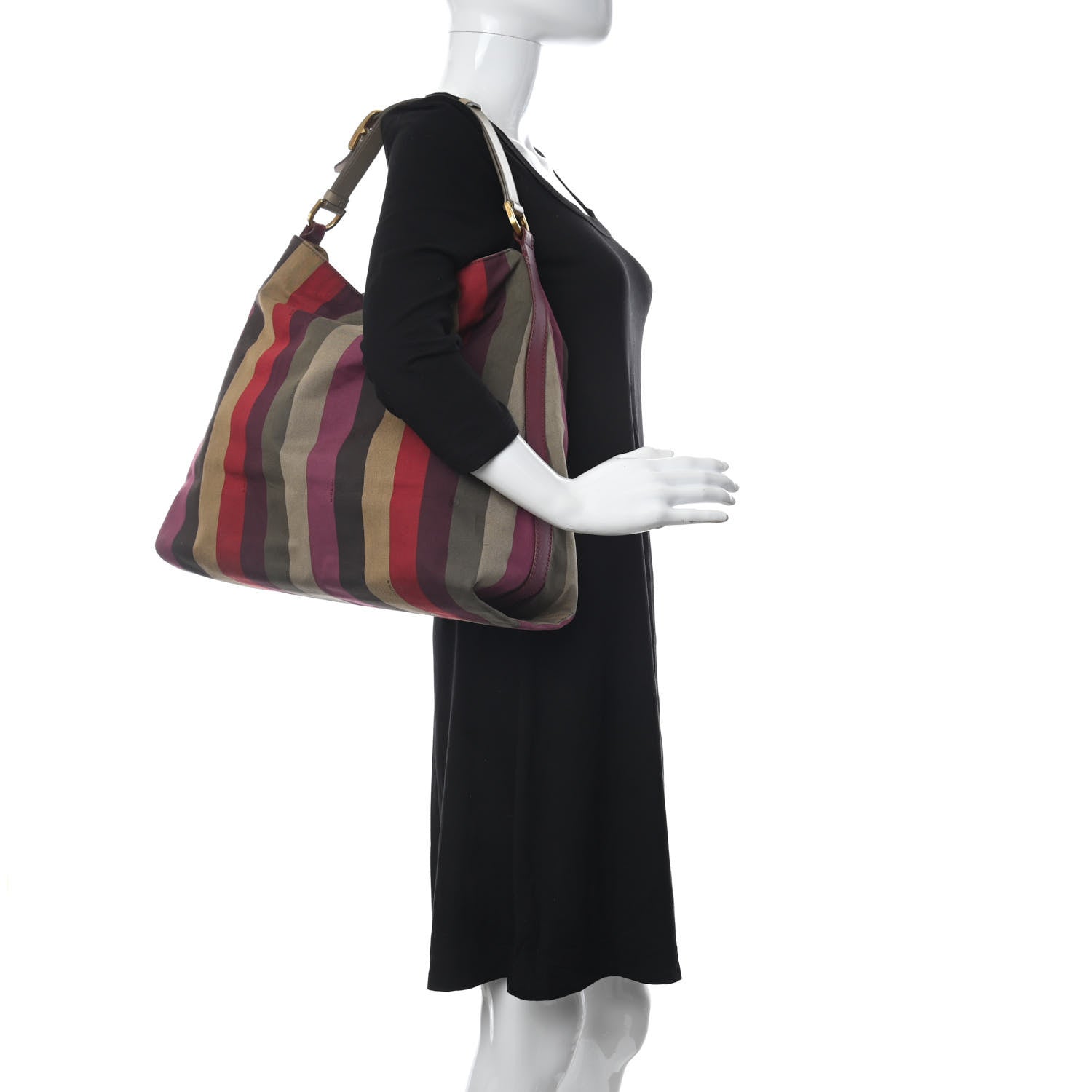 Fendi Canvas Striped Pequin Hobo Multicolor 2 of 11