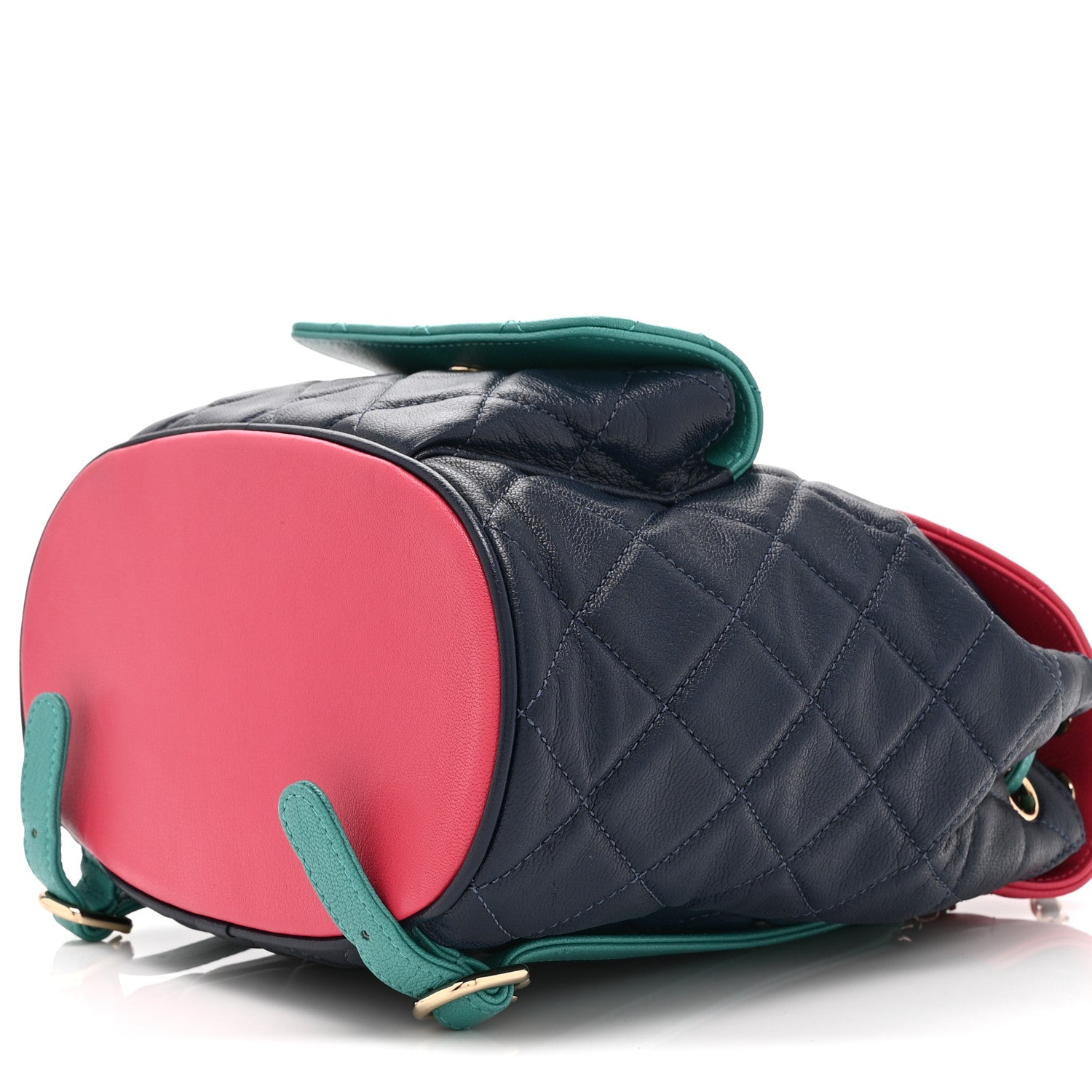 CHANEL リュック Chanel Goatskin Quilted Duma Drawstring Backpack Navy Turquoise