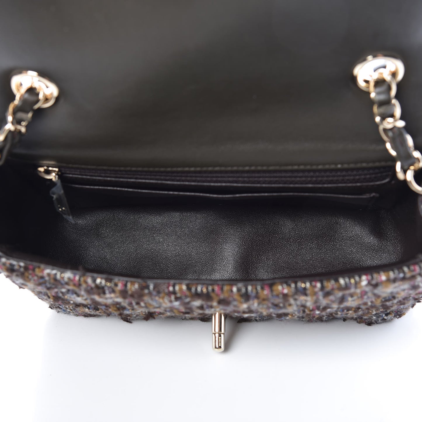 Tweed Quilted Mini Rectangular Flap Beige
