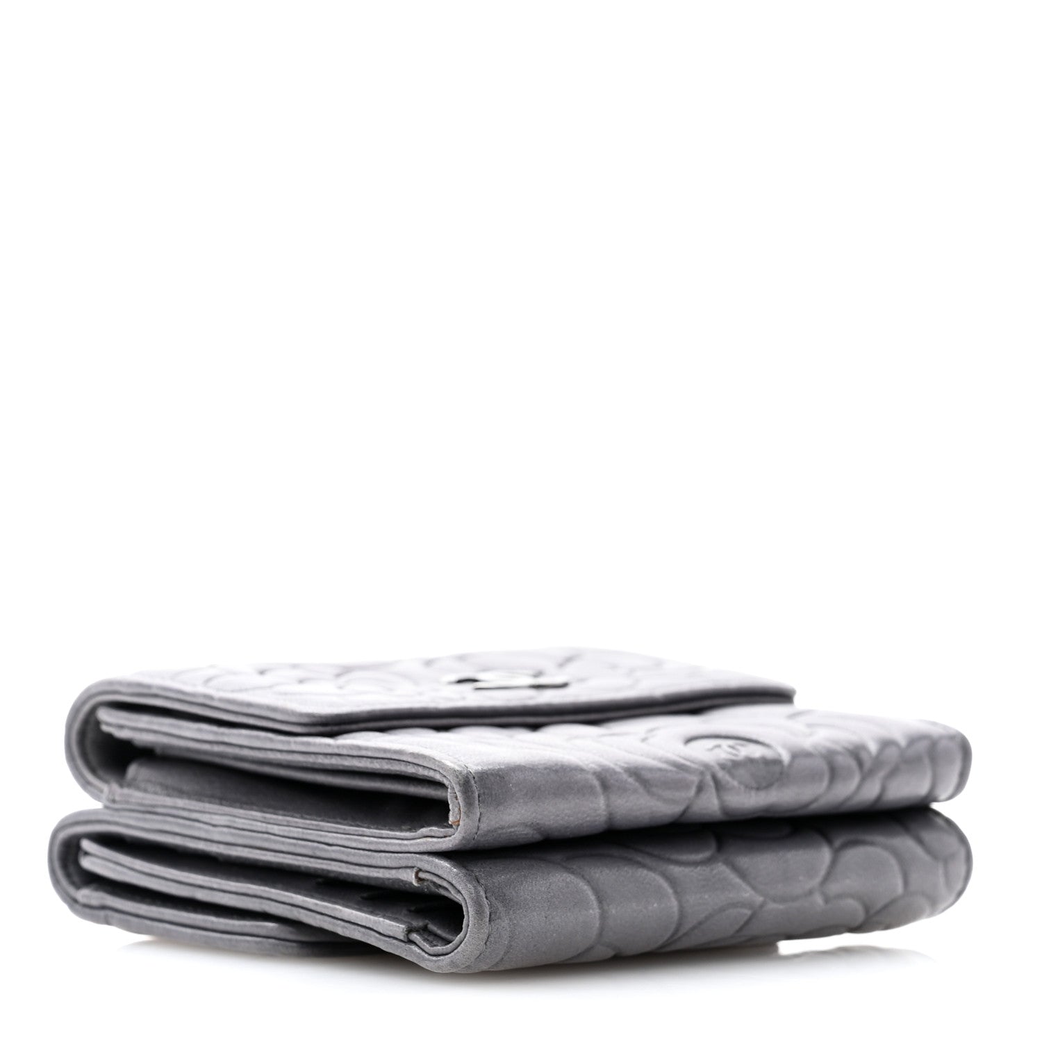 Chanel Lambskin Camellia Embossed Small Double Wallet Grey 4 of 14