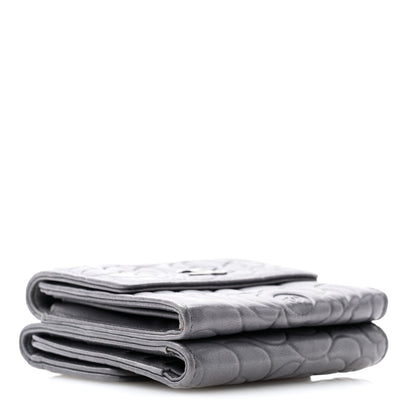 Chanel Lambskin Camellia Embossed Small Double Wallet Grey 4 of 14