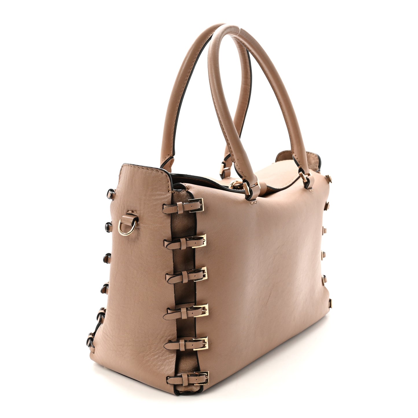 Vitello Buckle Trimmed Top Handle Satchel Poudre