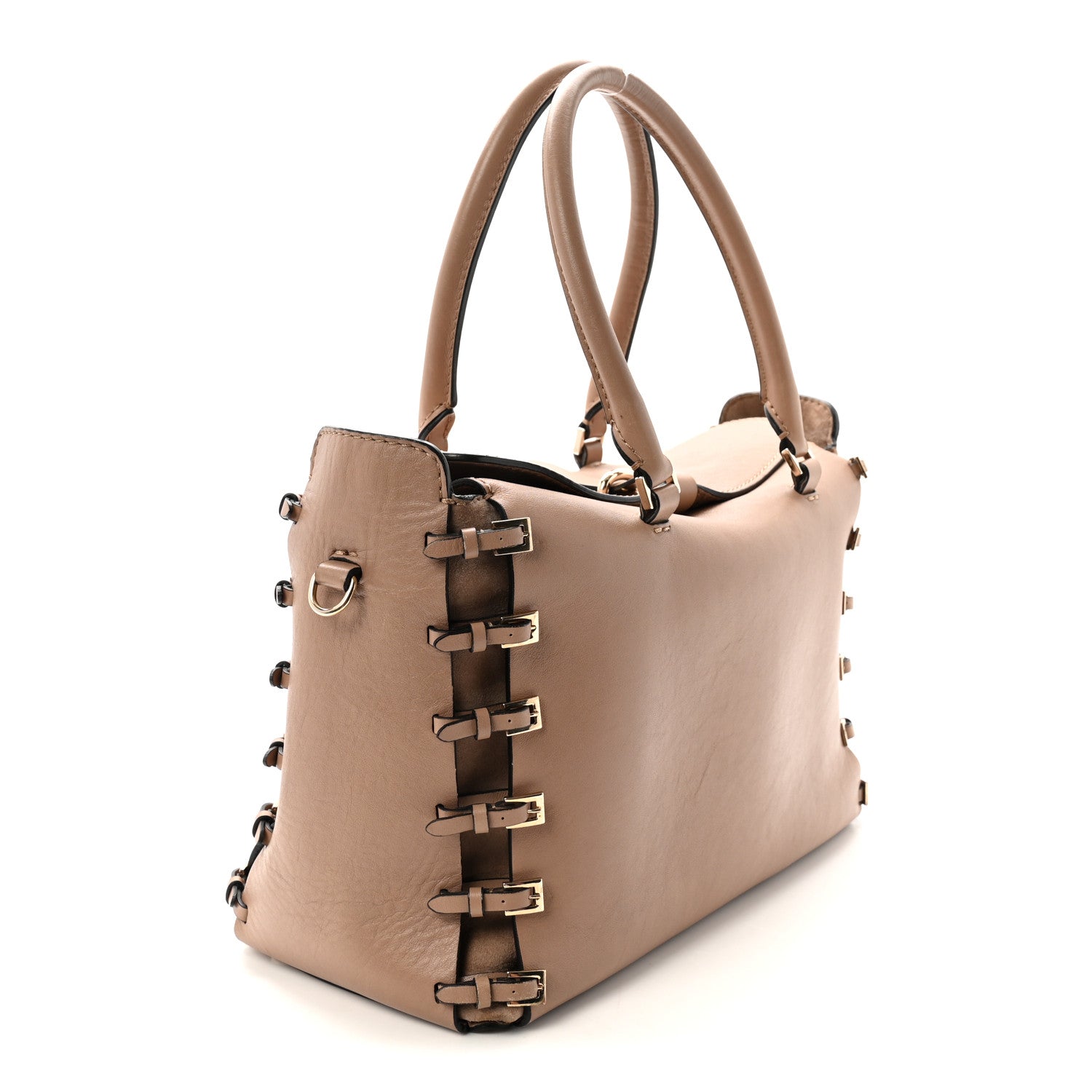 Valentino Garavani Vitello Buckle Trimmed Top Handle Satchel Poudre 3 of 9