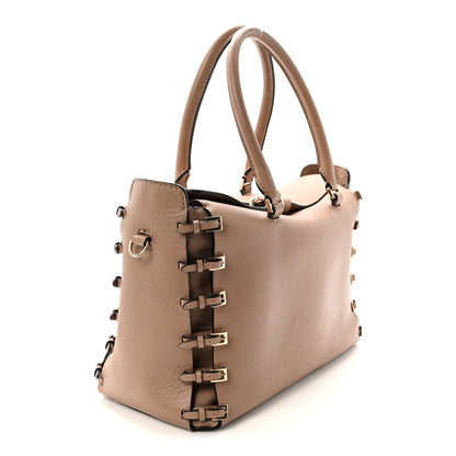 Valentino Garavani Vitello Buckle Trimmed Top Handle Satchel Poudre 3 of 9