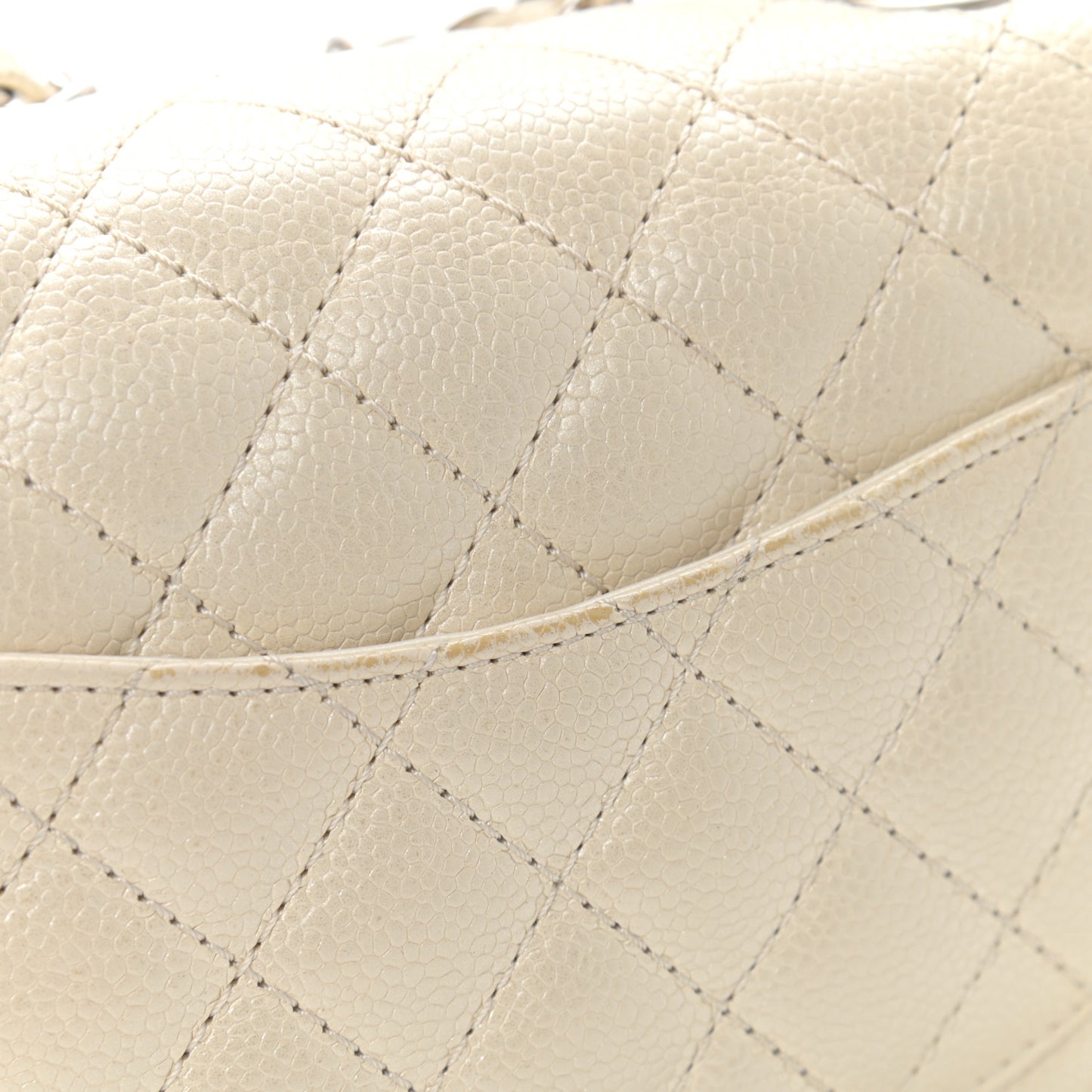 Iridescent Caviar Quilted Mini Square Flap White