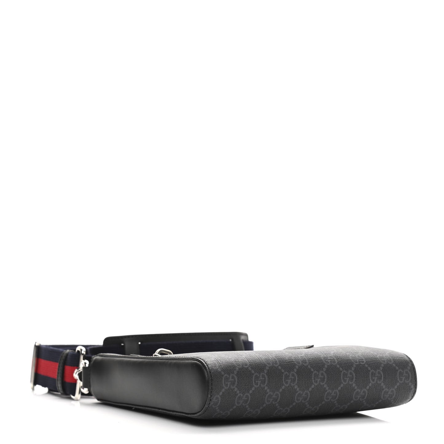 GG Supreme Monogram Web Small Flat Messenger Bag Black Grey