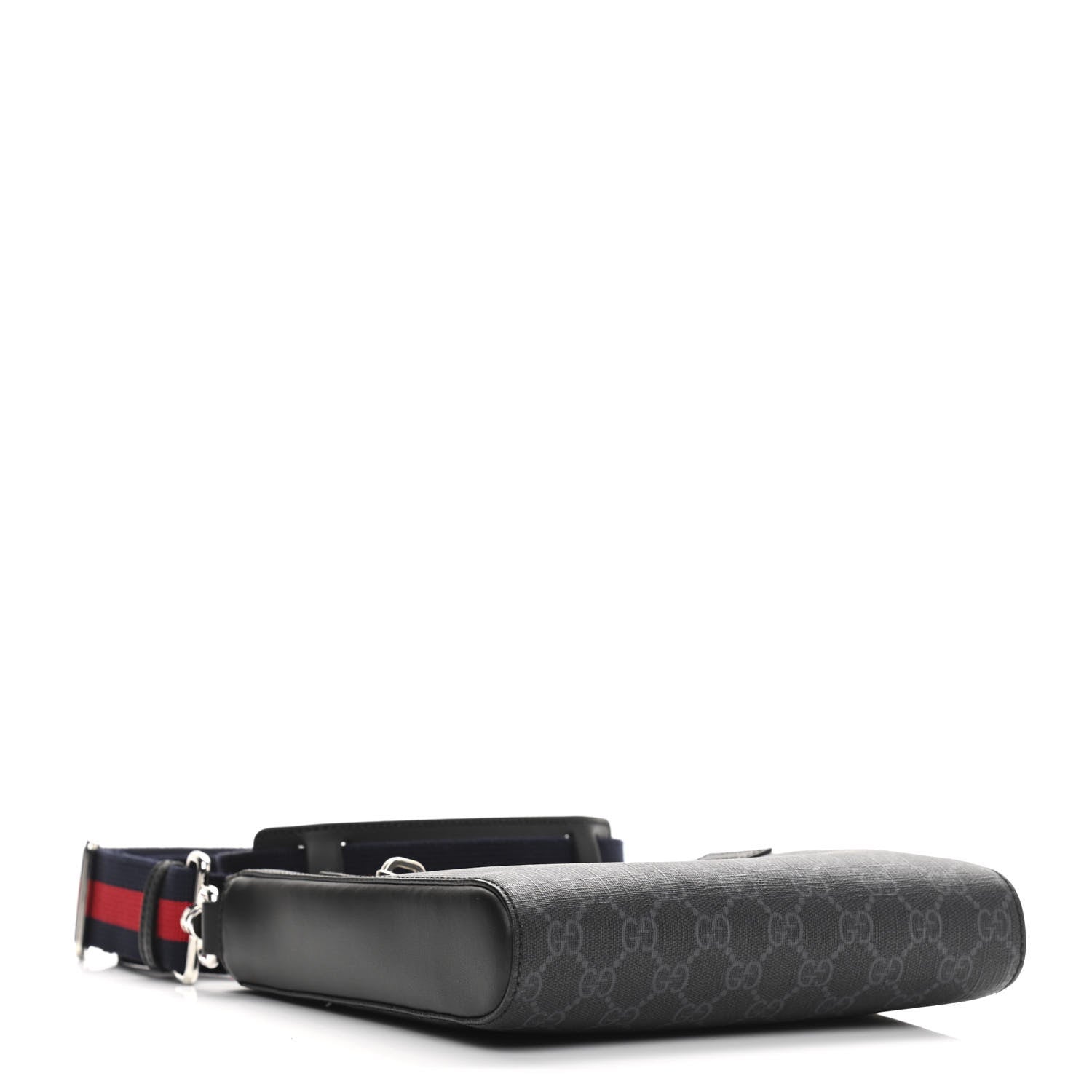 Gucci GG Supreme Monogram Web Small Flat Messenger Bag Black Grey 4 of 10