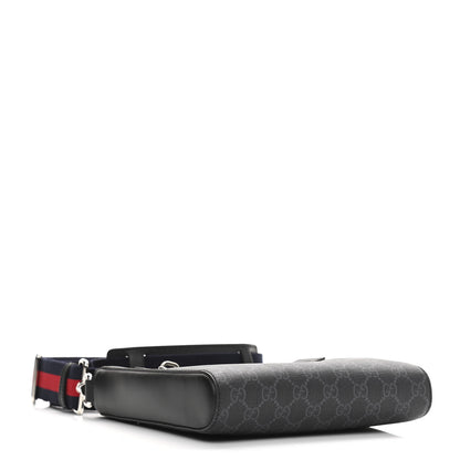 Gucci GG Supreme Monogram Web Small Flat Messenger Bag Black Grey 4 of 10