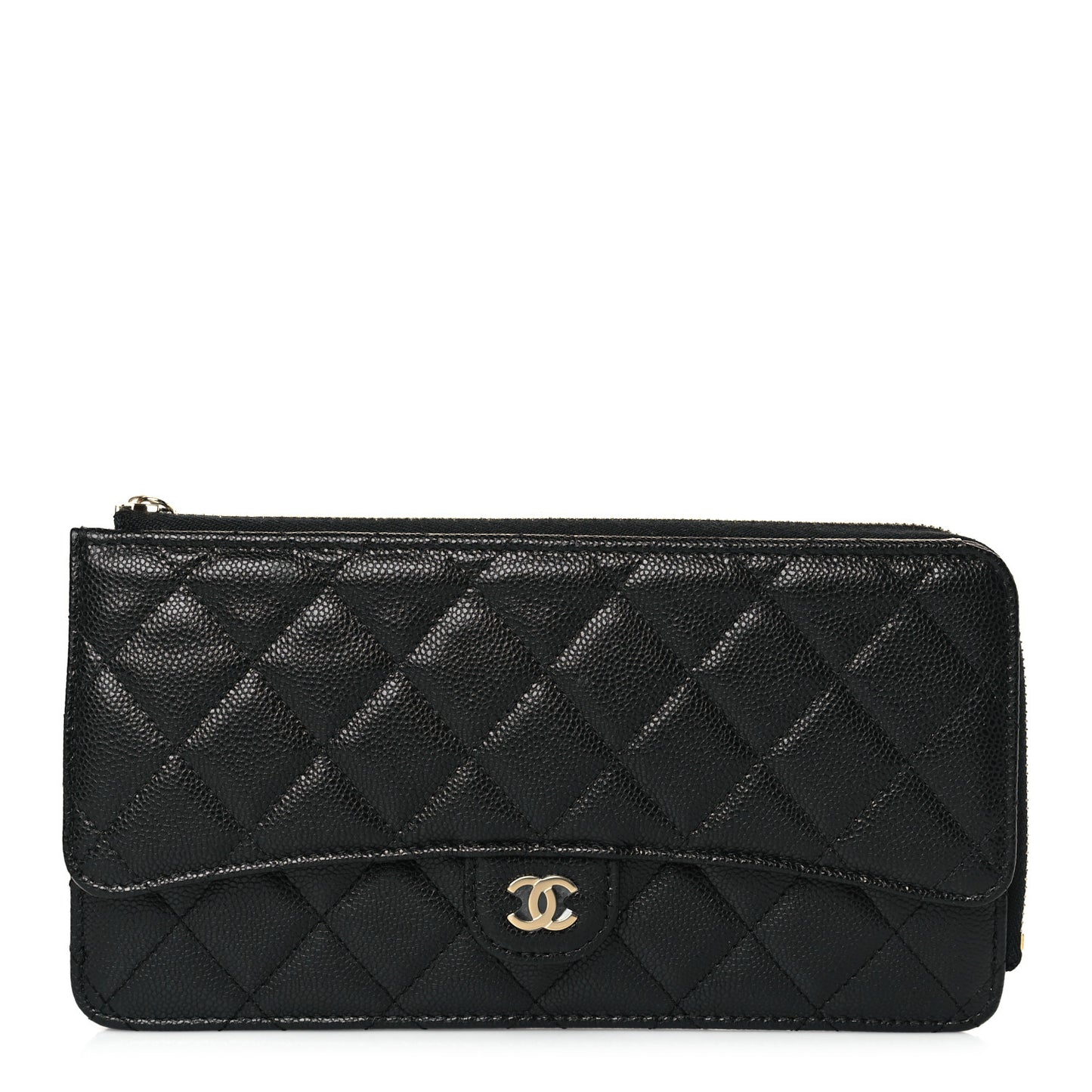 Caviar Quilted Flap Zip Pouch Black