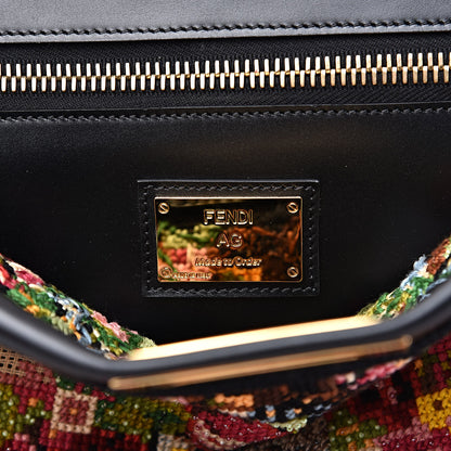 Fendi Canvas Embroidered Large Peekaboo Iconic Satchel Black Multicolor 6 of 12
