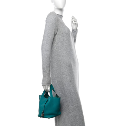 Hermes Taurillon Clemence Picotin Lock 18 PM Bleu Paon 2 of 11