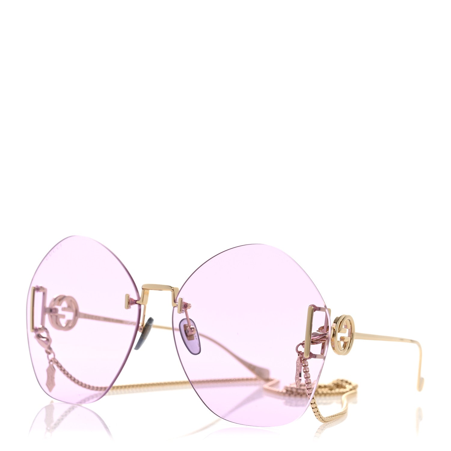 Gucci Metal Round Chain Sunglasses GG1203S Gold Purple 1 of 9