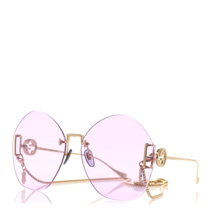 Gucci Metal Round Chain Sunglasses GG1203S Gold Purple 1 of 9