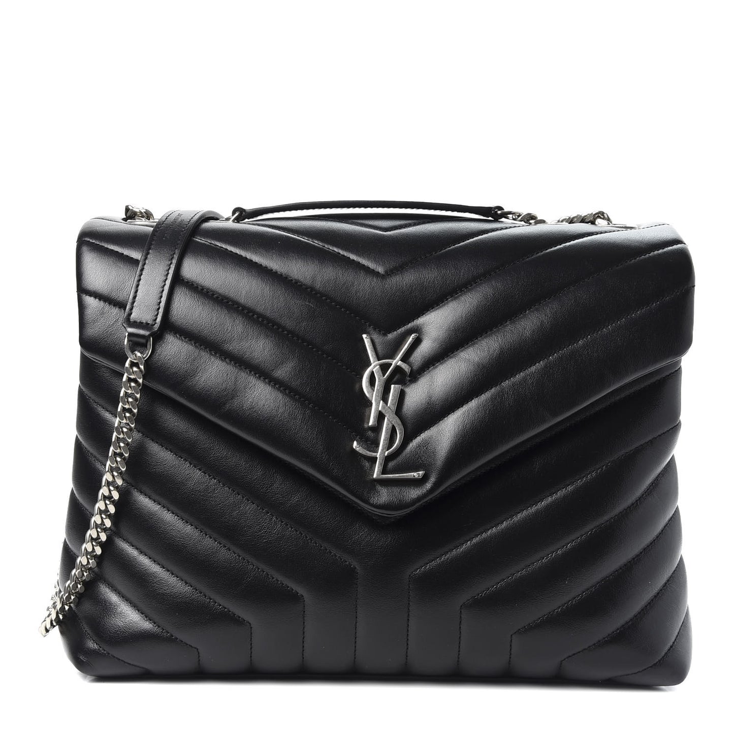 Calfskin Y Quilted Monogram Medium Loulou Chain Satchel Black