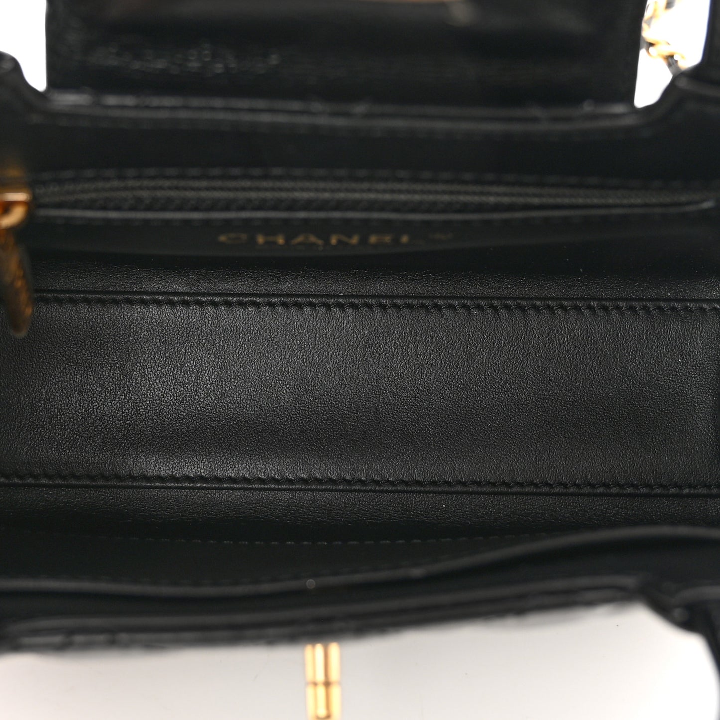 Shiny Aged Calfskin Quilted Nano Kelly Shopper Black