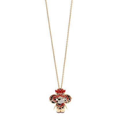 Louis Vuitton 18K Yellow White Gold Lacquer Diamond Spinel Vivienne Red Lion Dance Brooch Necklace 1 of 5