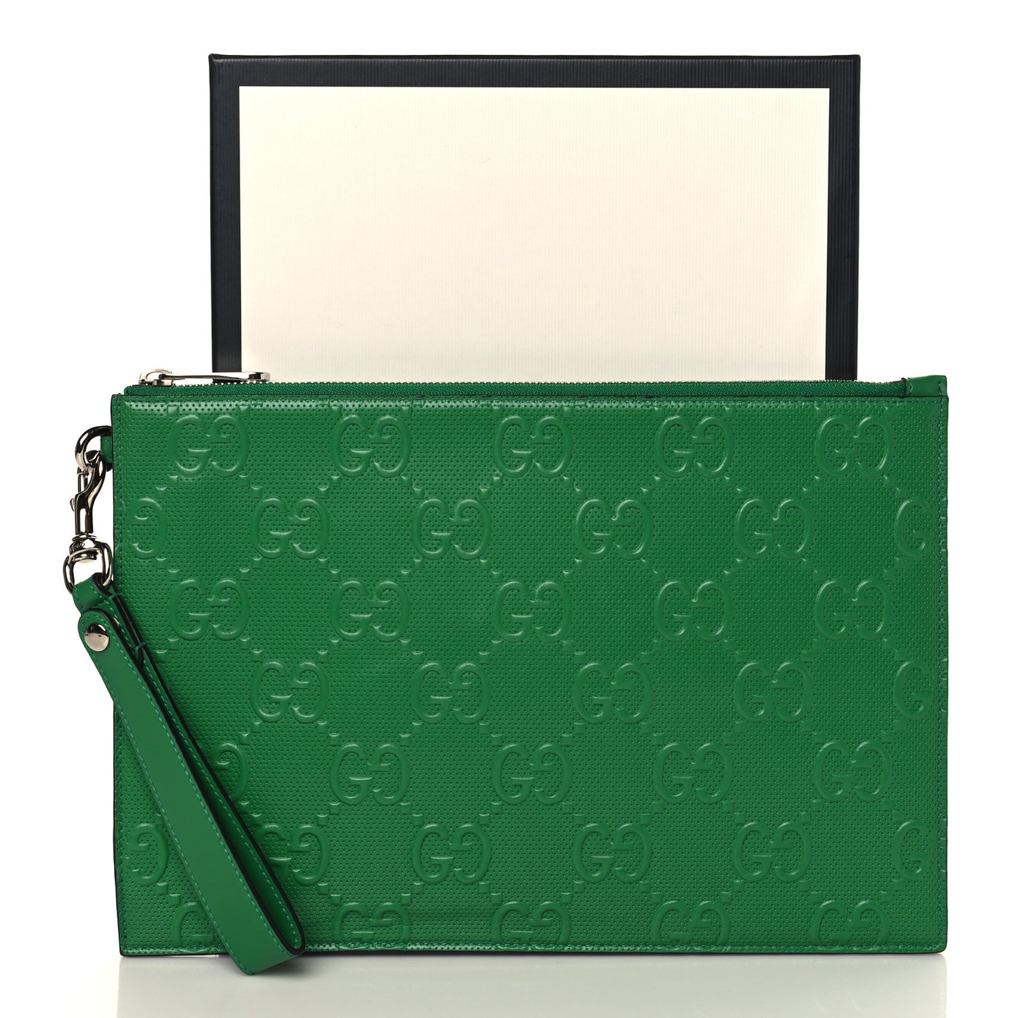 Calfskin GG Tennis Embossed Wristlet Pouch New Shamarock