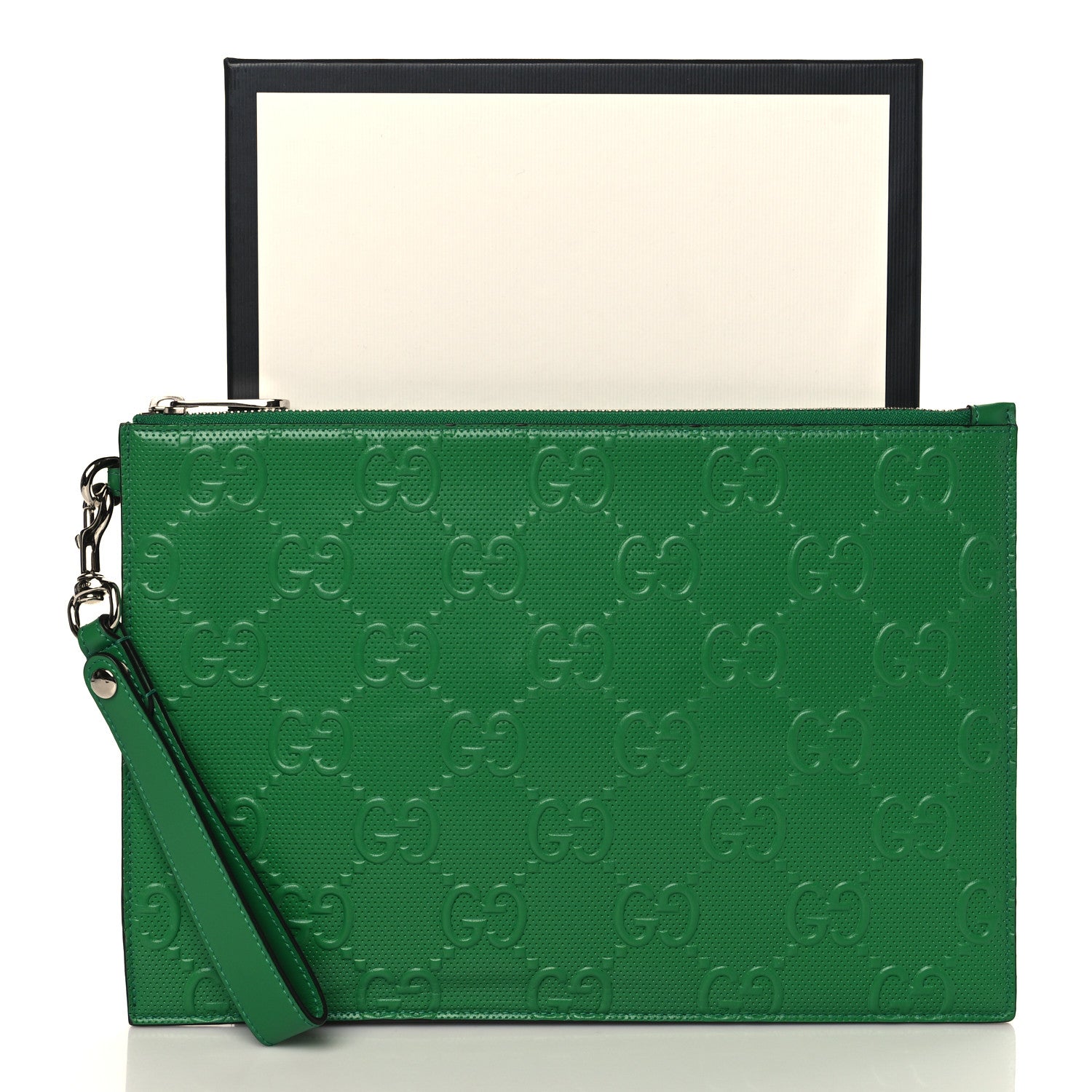 Gucci Calfskin GG Tennis Embossed Wristlet Pouch New Shamarock 7 of 7