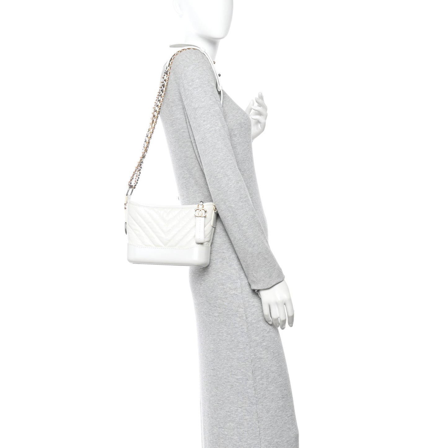 Iridescent Aged Calfskin Chevron Quilted Small Gabrielle Hobo White