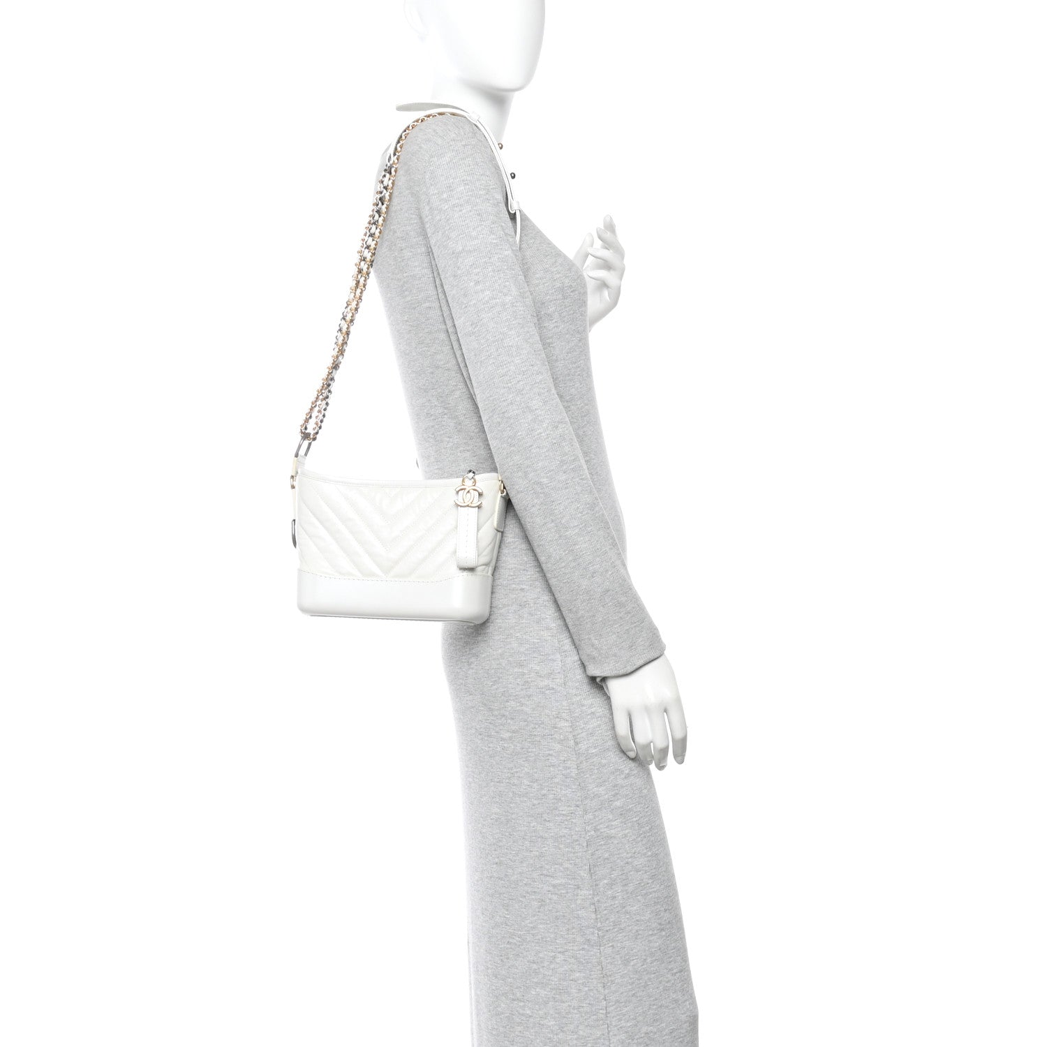 Chanel Iridescent Aged Calfskin Chevron Quilted Small Gabrielle Hobo White 2 of 11