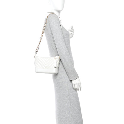 Chanel Iridescent Aged Calfskin Chevron Quilted Small Gabrielle Hobo White 2 of 11
