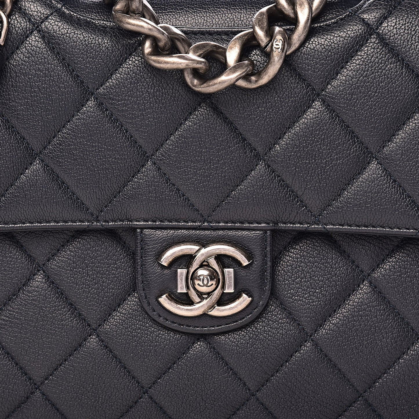 Goatskin Quilted Large Perfect Edge Flap Navy