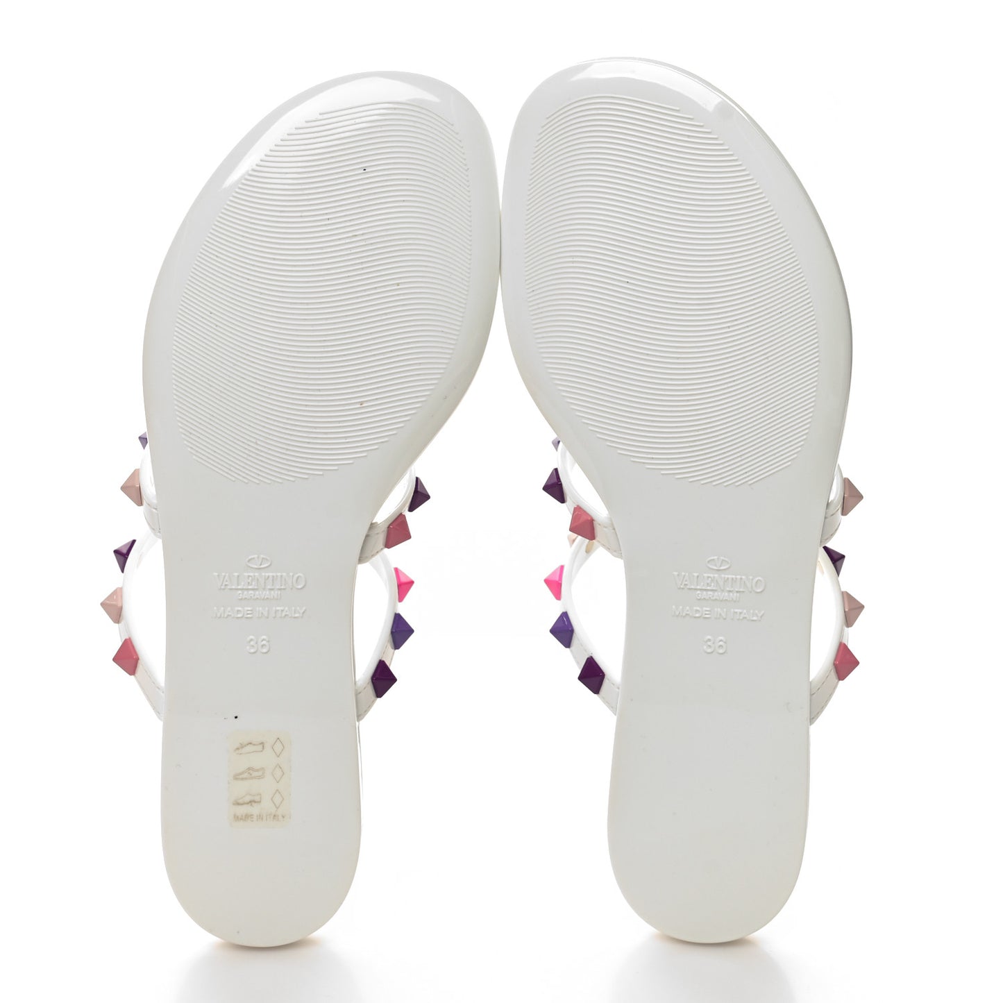 PVC Jelly Rockstud Caged Flat Thong Sandals 36 White Multicolor