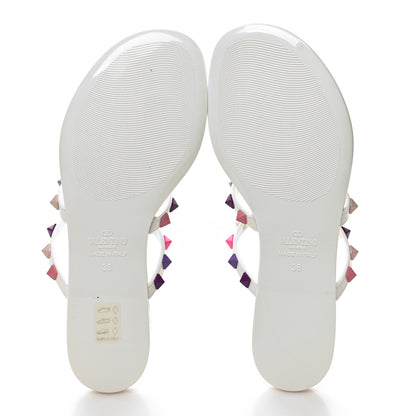 Valentino Garavani PVC Jelly Rockstud Caged Flat Thong Sandals 36 White Multicolor 5 of 8