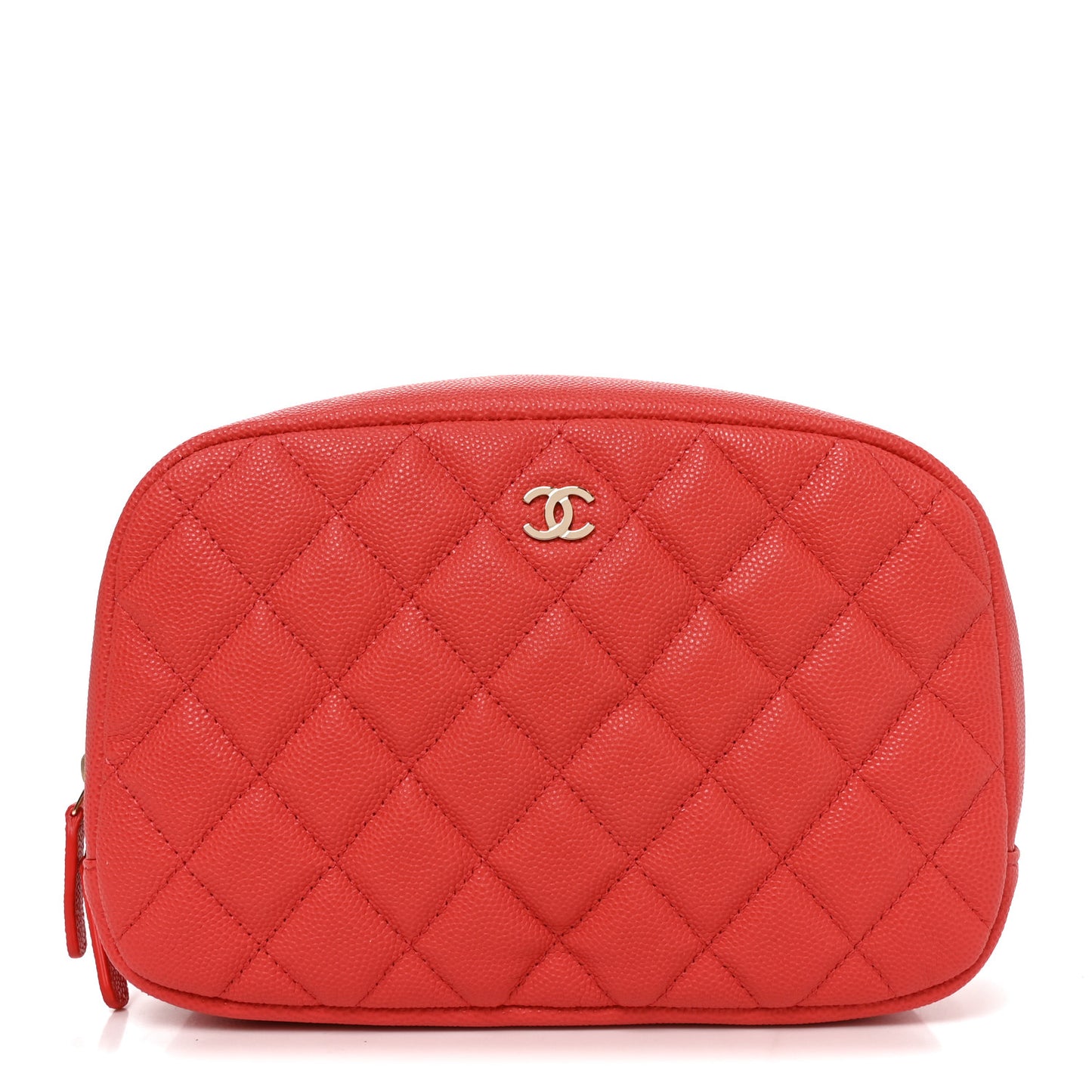 Caviar Quilted Medium Curvy Pouch Cosmetic Case Dark Pink