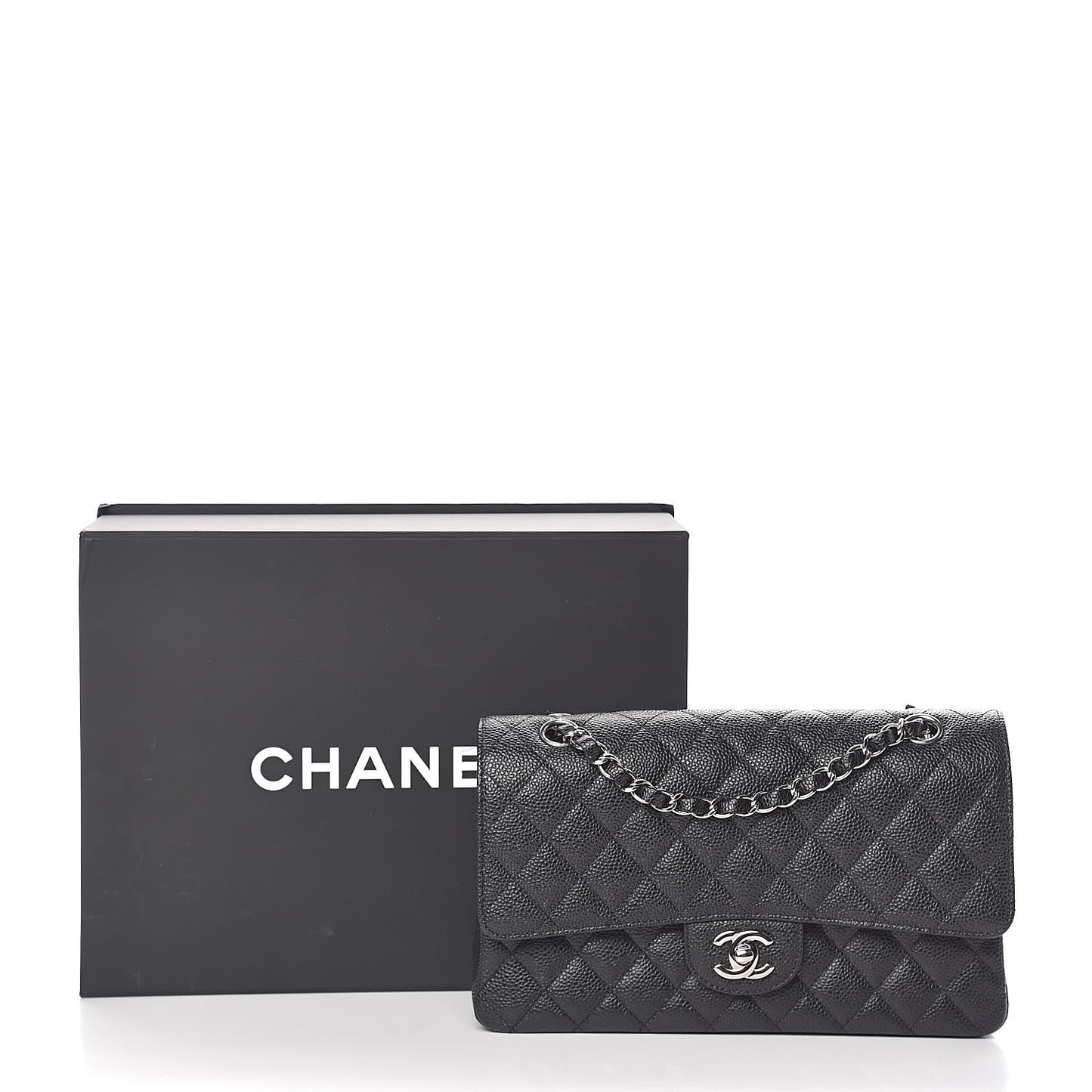 Caviar Quilted Medium Double Flap Black