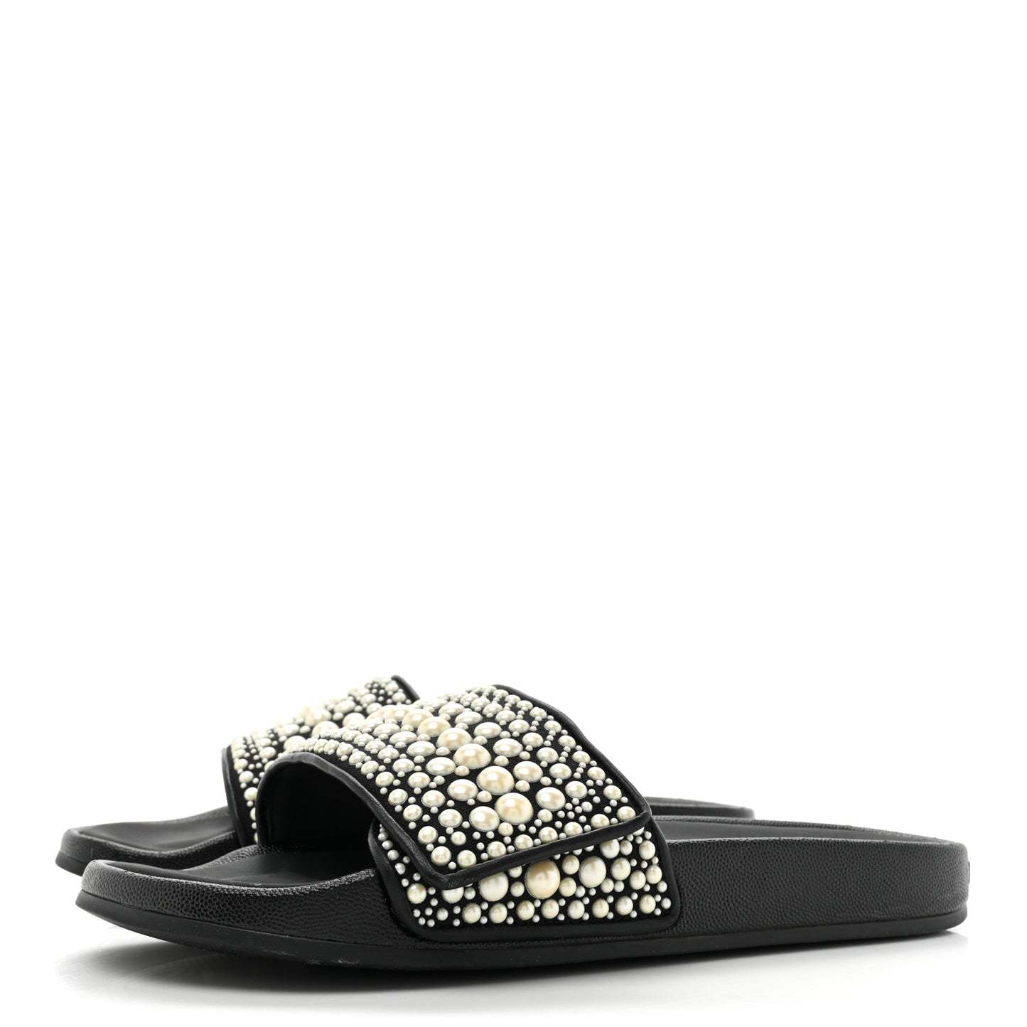 Canvas Pearl Embellished Fitz Slide Sandals 40 Black