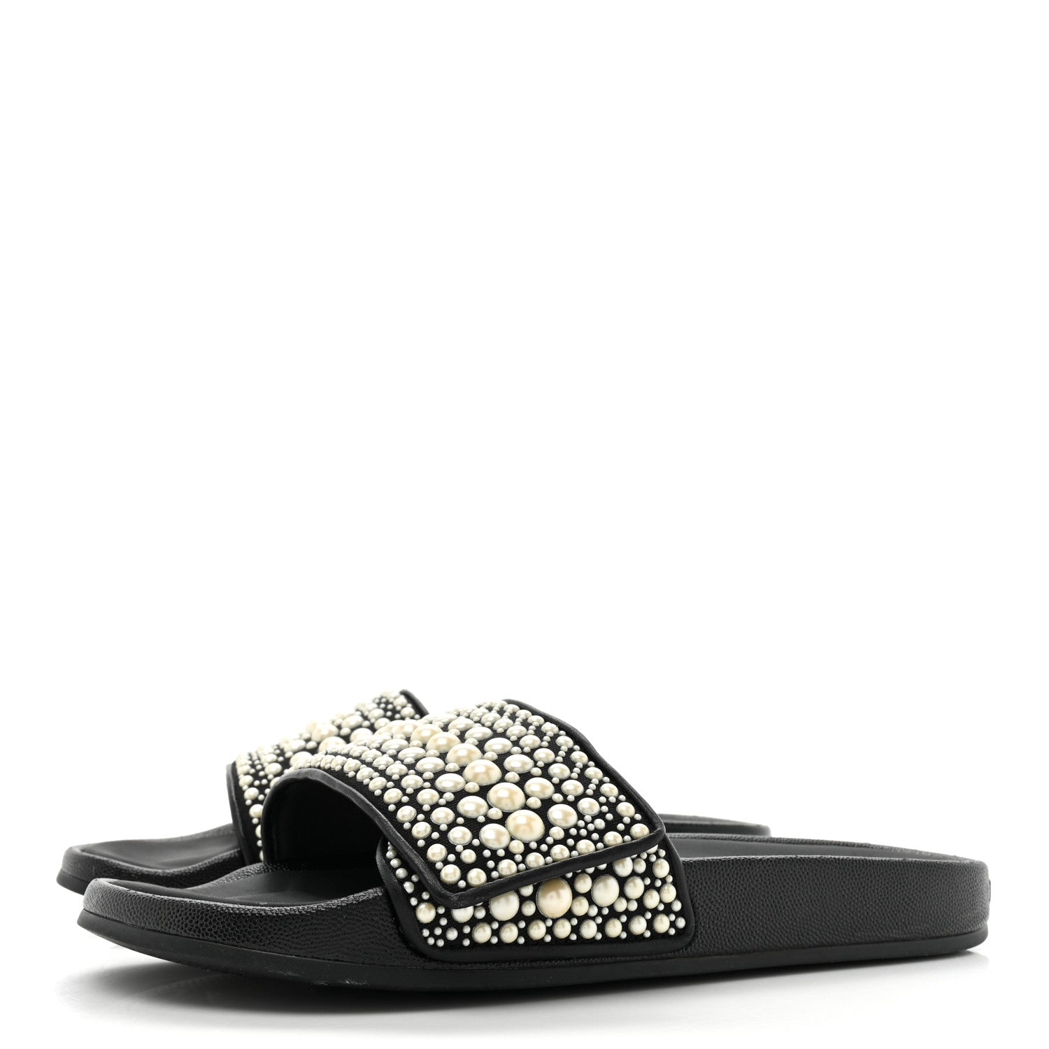 Jimmy Choo Canvas Pearl Embellished Fitz Slide Sandals 40 Black 3 of 7