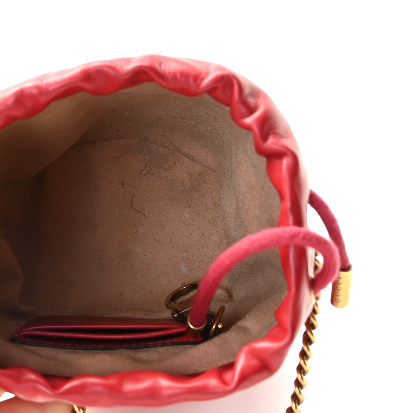 Calfskin Matelasse Mini GG Marmont 2.0 Bucket Bag Hibiscus Red
