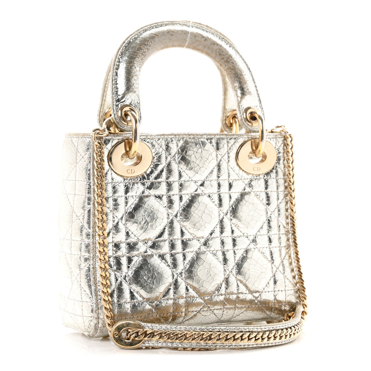 Christian Dior Metallic Crinkled Lambskin Cannage Mini Lady Dior Silver 3 of 10