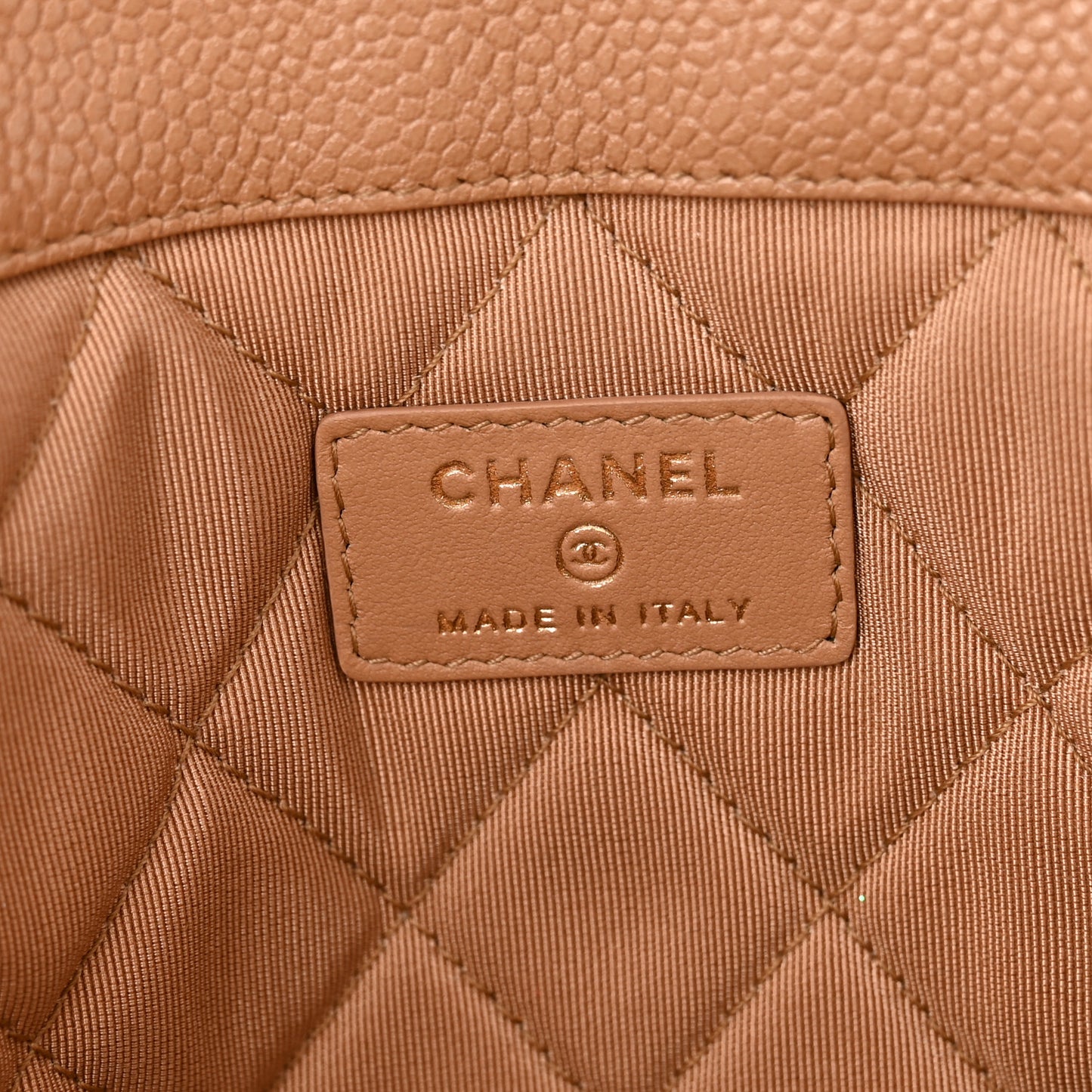Caviar Quilted Medium Golden Class Pouch Beige