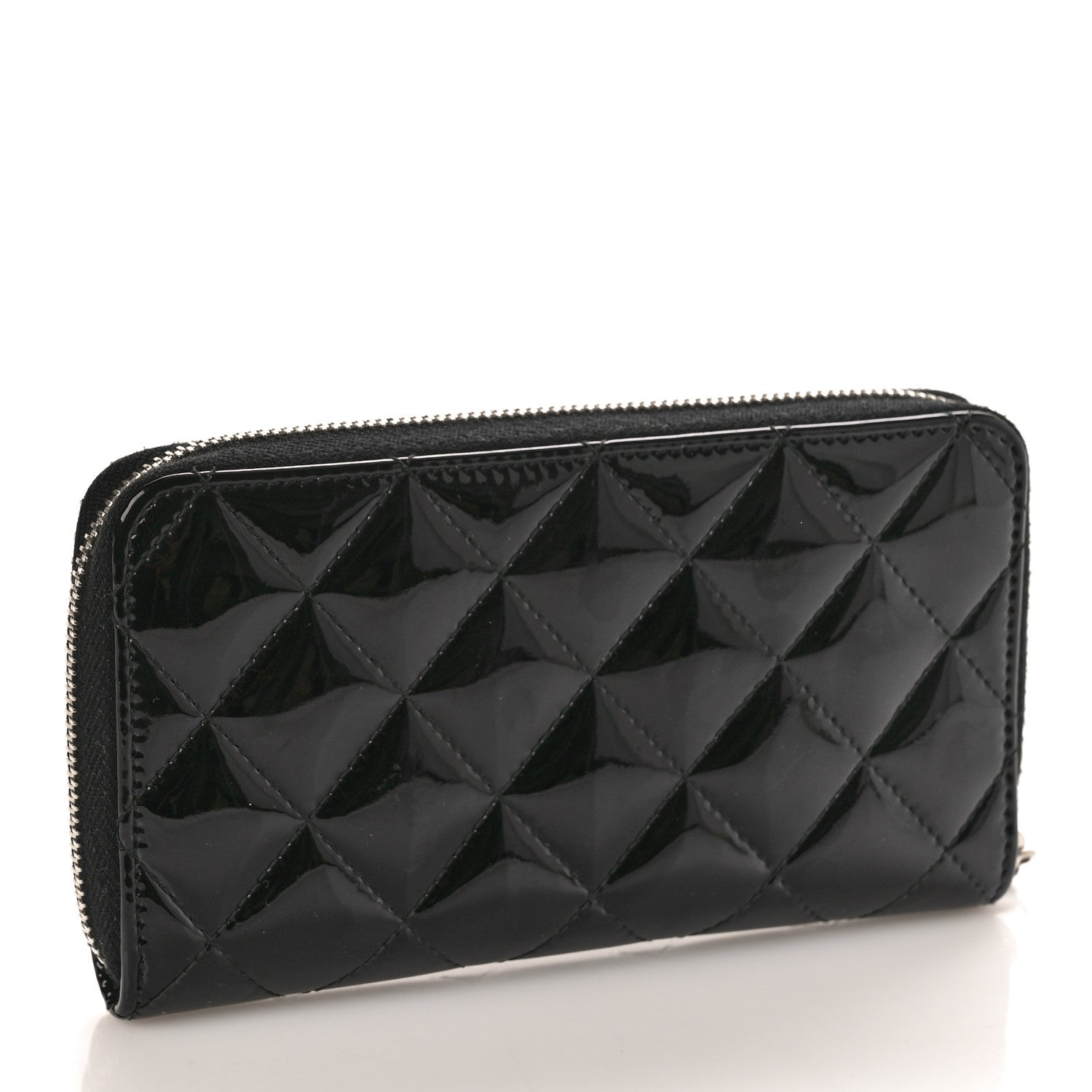 Chanel Patent Quilted Small Zip Around Wallet Black 3 of 10