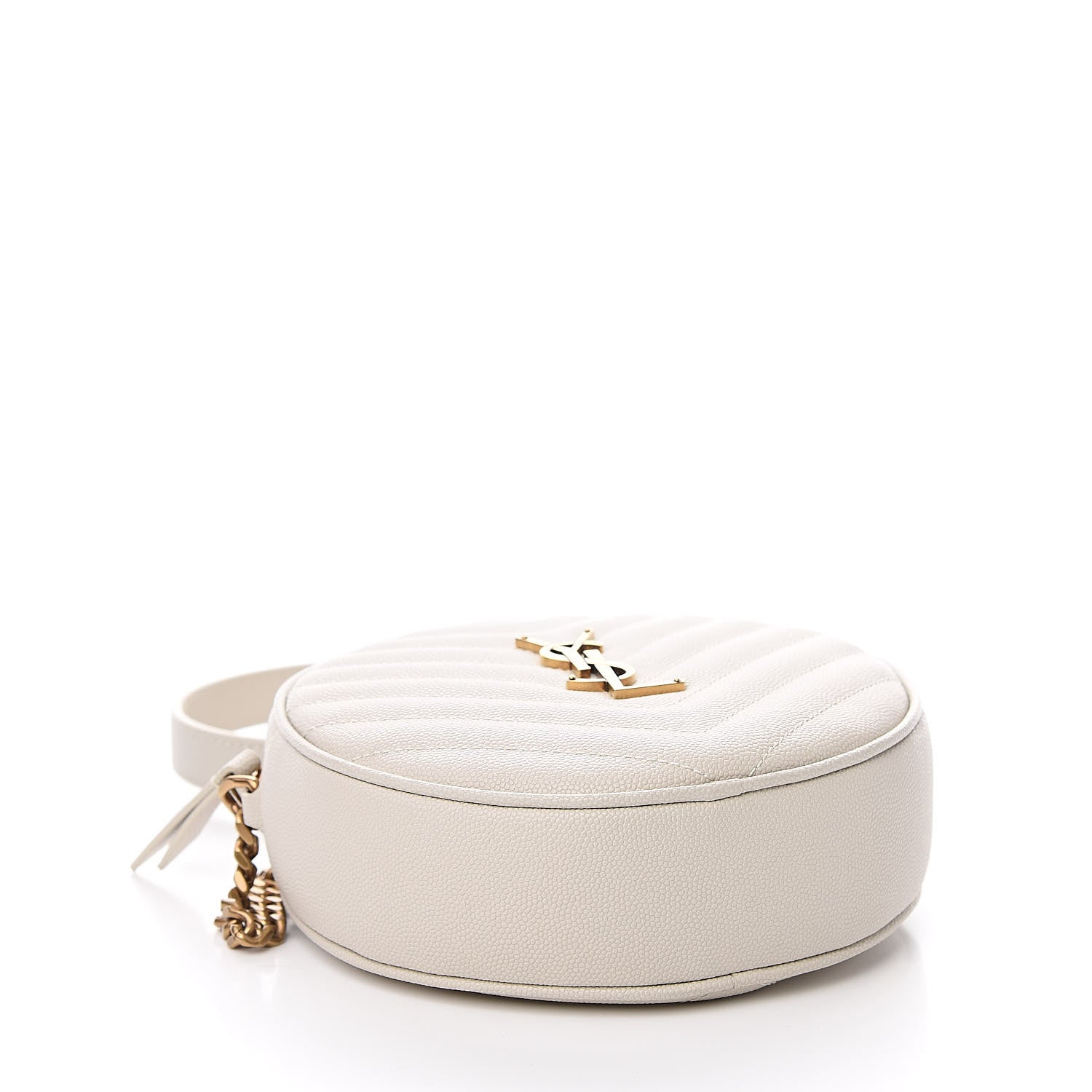 Saint Laurent Grain De Poudre Matelasse Chevron Quilted Round Vinyle Camera Bag White 4 of 9