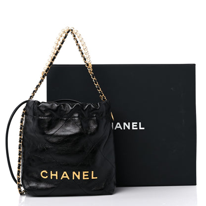 Chanel Shiny Crumpled Calfskin Quilted Pearl Mini Chanel 22 Black 11 of 11