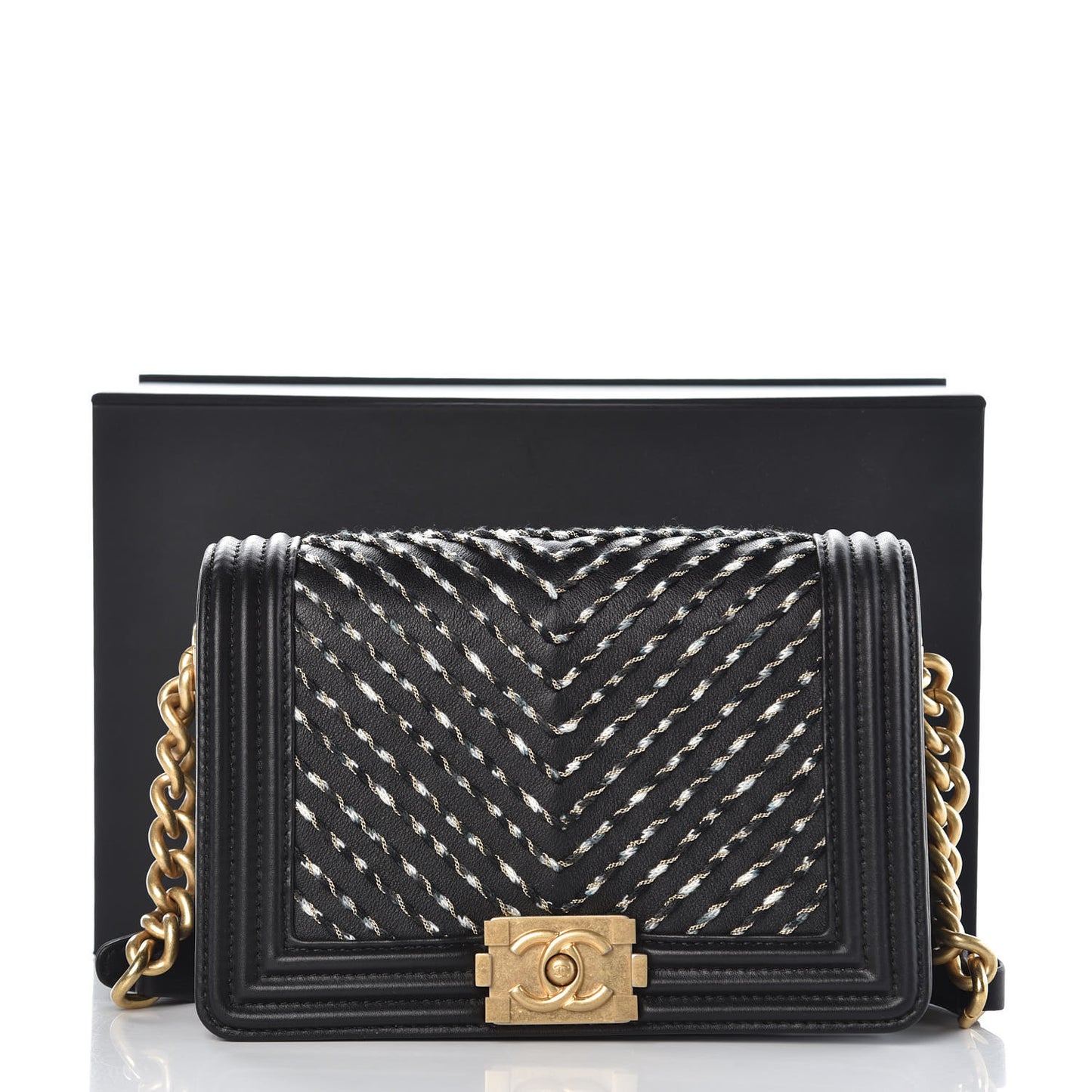 Calfskin Chevron Embroidered Boy By The Sea Flap Waist Belt Bag Black