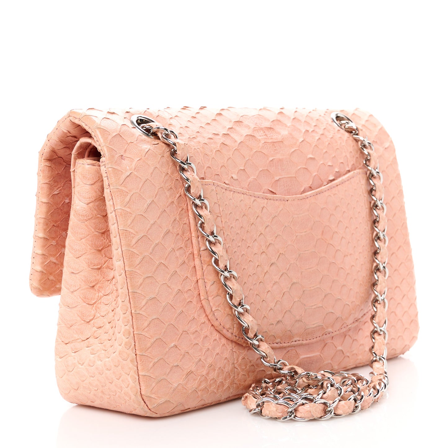 Snakeskin Medium Double Flap Pink