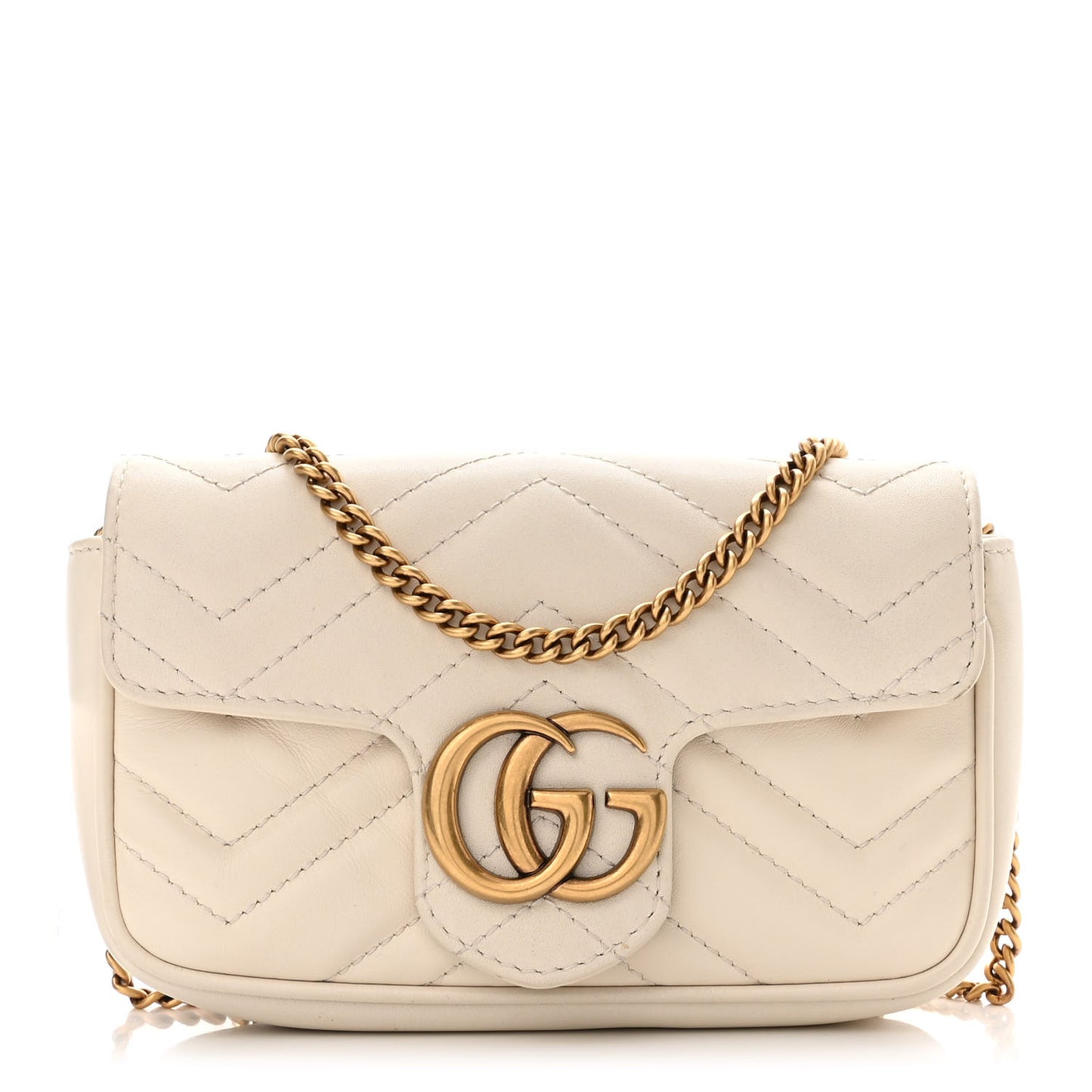 Calfskin Matelasse Super Mini GG Marmont Shoulder Bag White