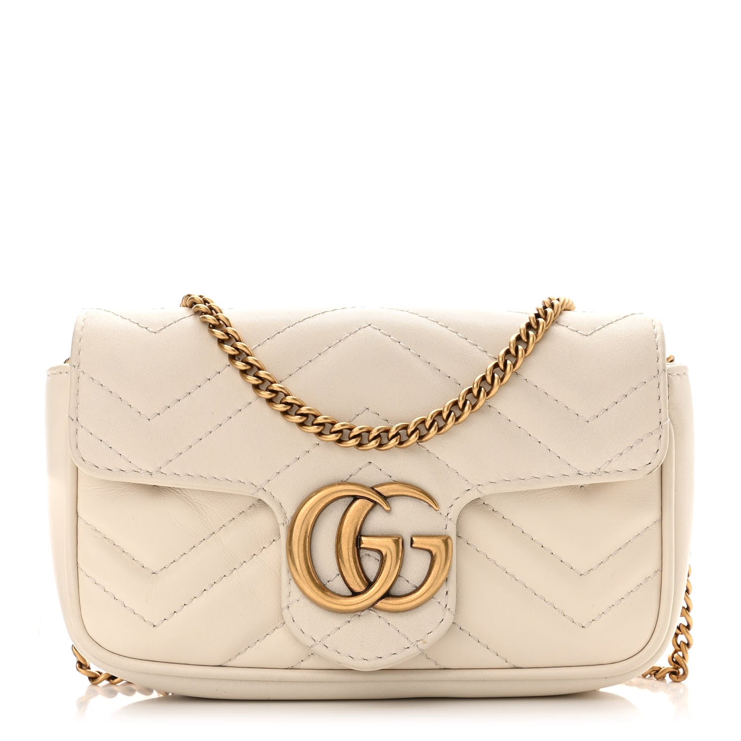 Gucci Calfskin Matelasse Super Mini GG Marmont Shoulder Bag White 1 of 11