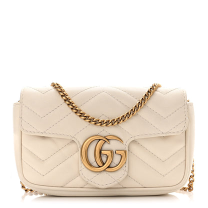 Gucci Calfskin Matelasse Super Mini GG Marmont Shoulder Bag White 1 of 11
