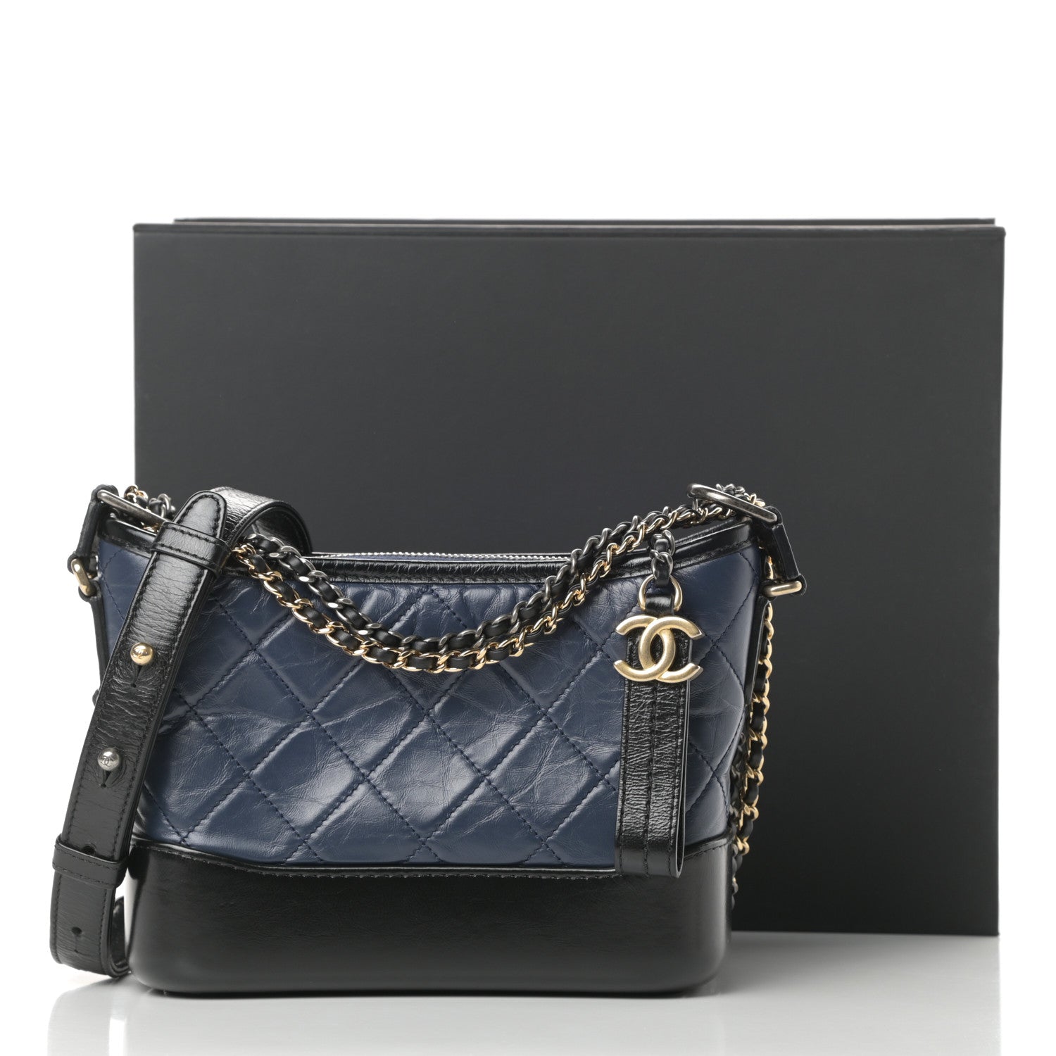 Chanel Aged Calfskin Quilted Small Gabrielle Hobo Navy Black 13 of 13