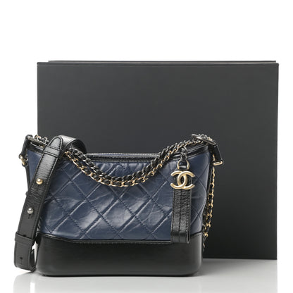 Chanel Aged Calfskin Quilted Small Gabrielle Hobo Navy Black 13 of 13