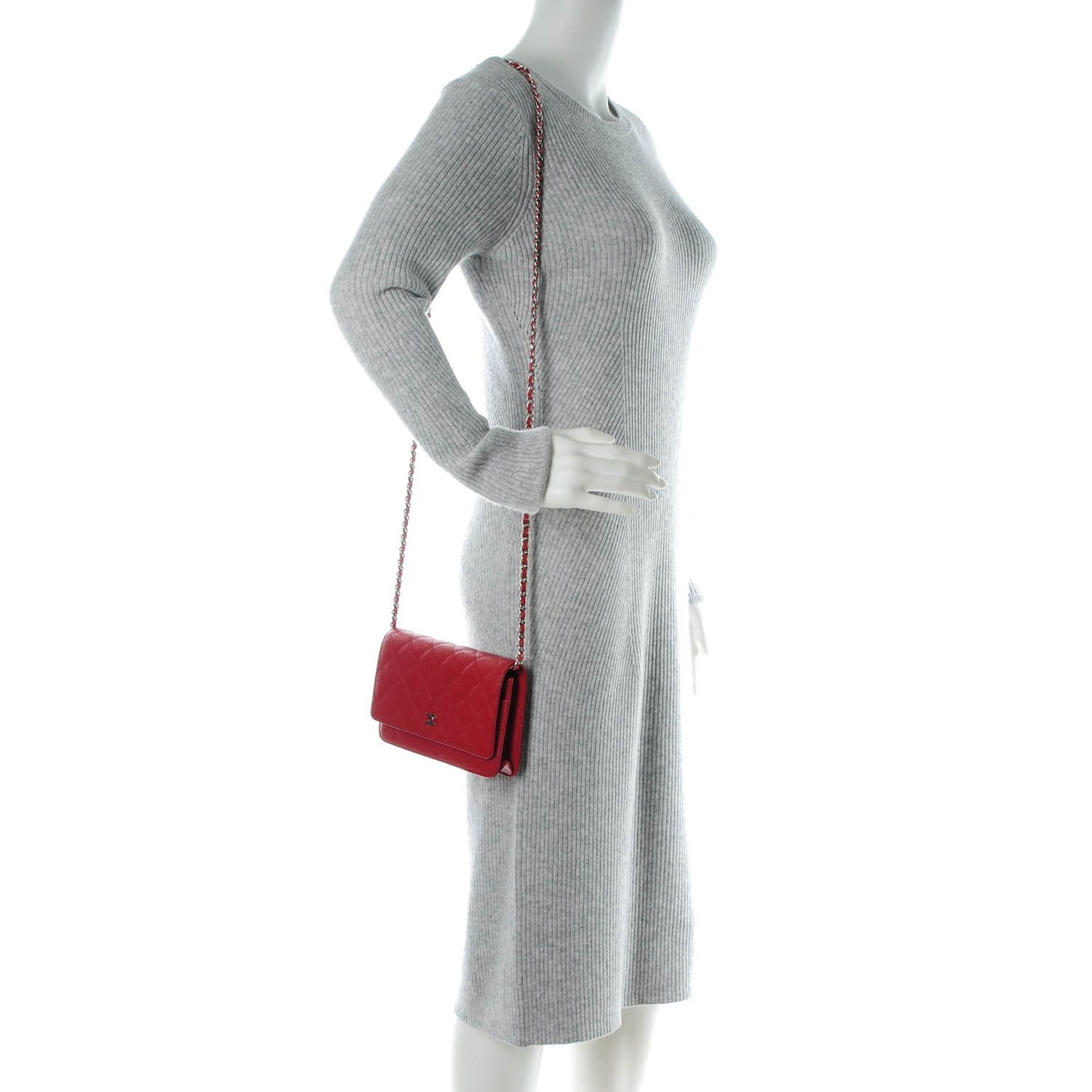 Caviar Quilted Wallet On Chain WOC Dark Red